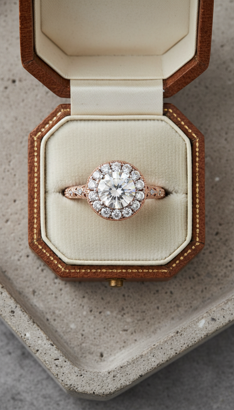 Vintage halo ring with 18k gold
