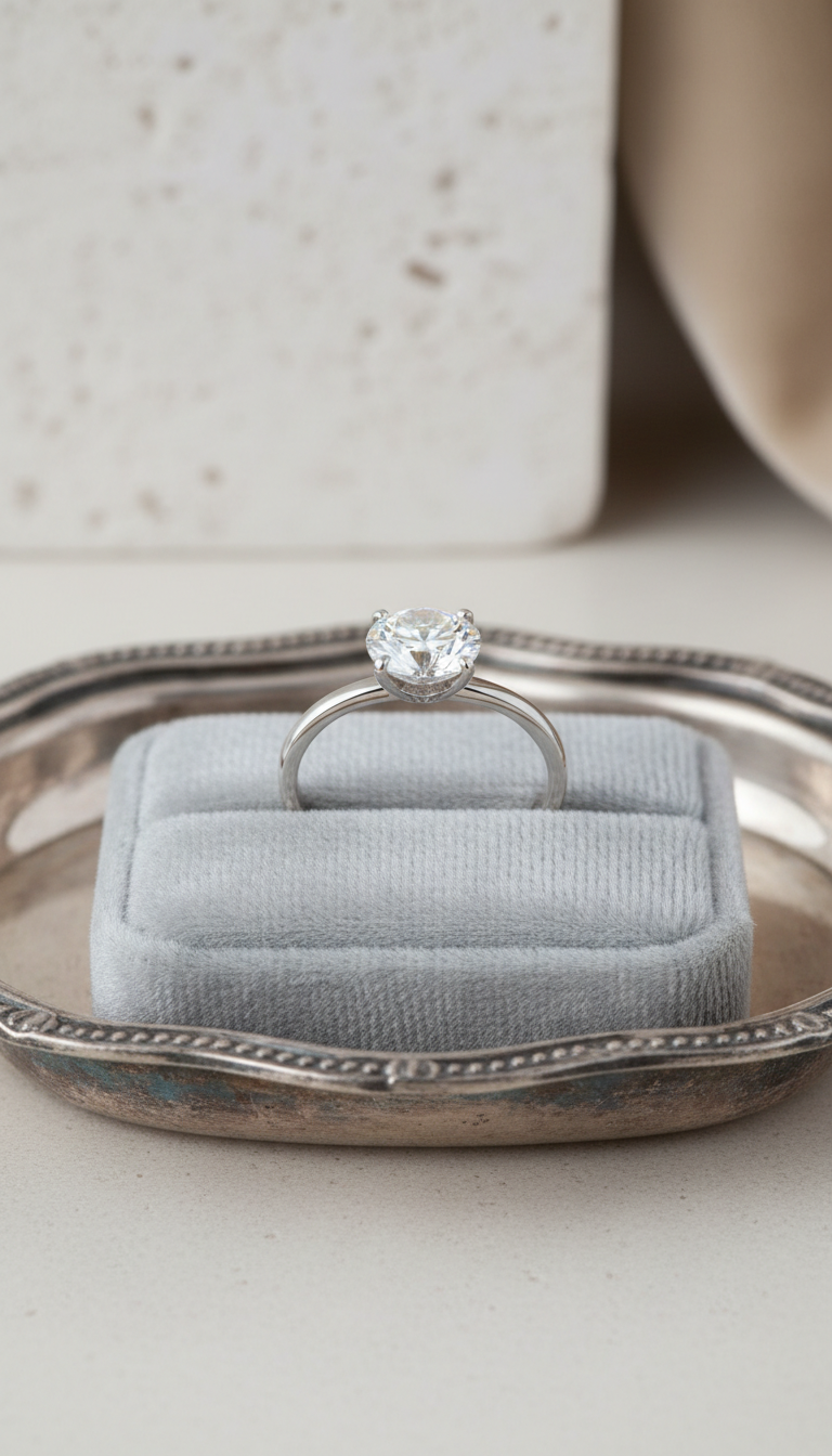 Solitaire diamond ring in platinum
