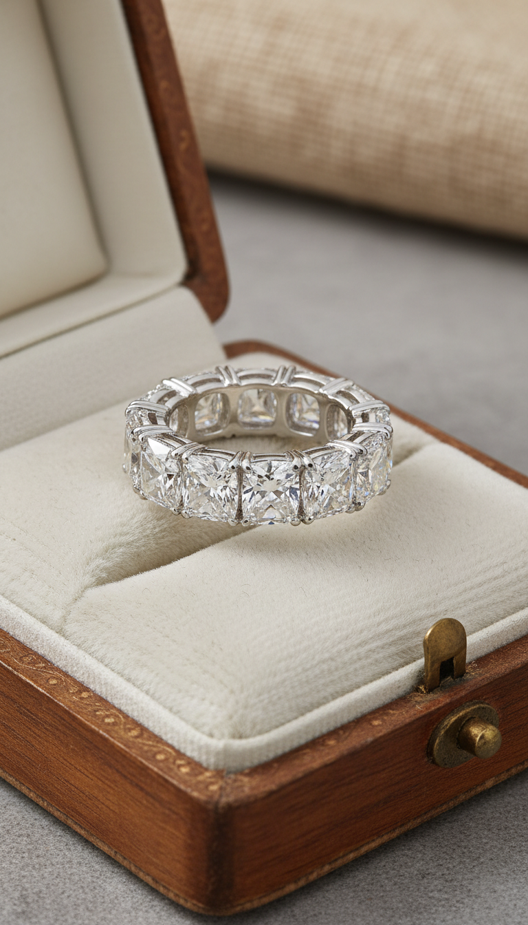 Cushion-cut diamond band contemporary style